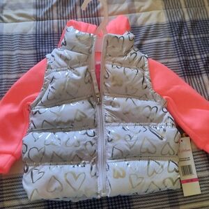 Neon Pink and Silver Heart Puffer Vest